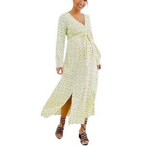 EUC ASOS Maternity Flowy Yellow Polka Dot Button Down Belted Midi Dress